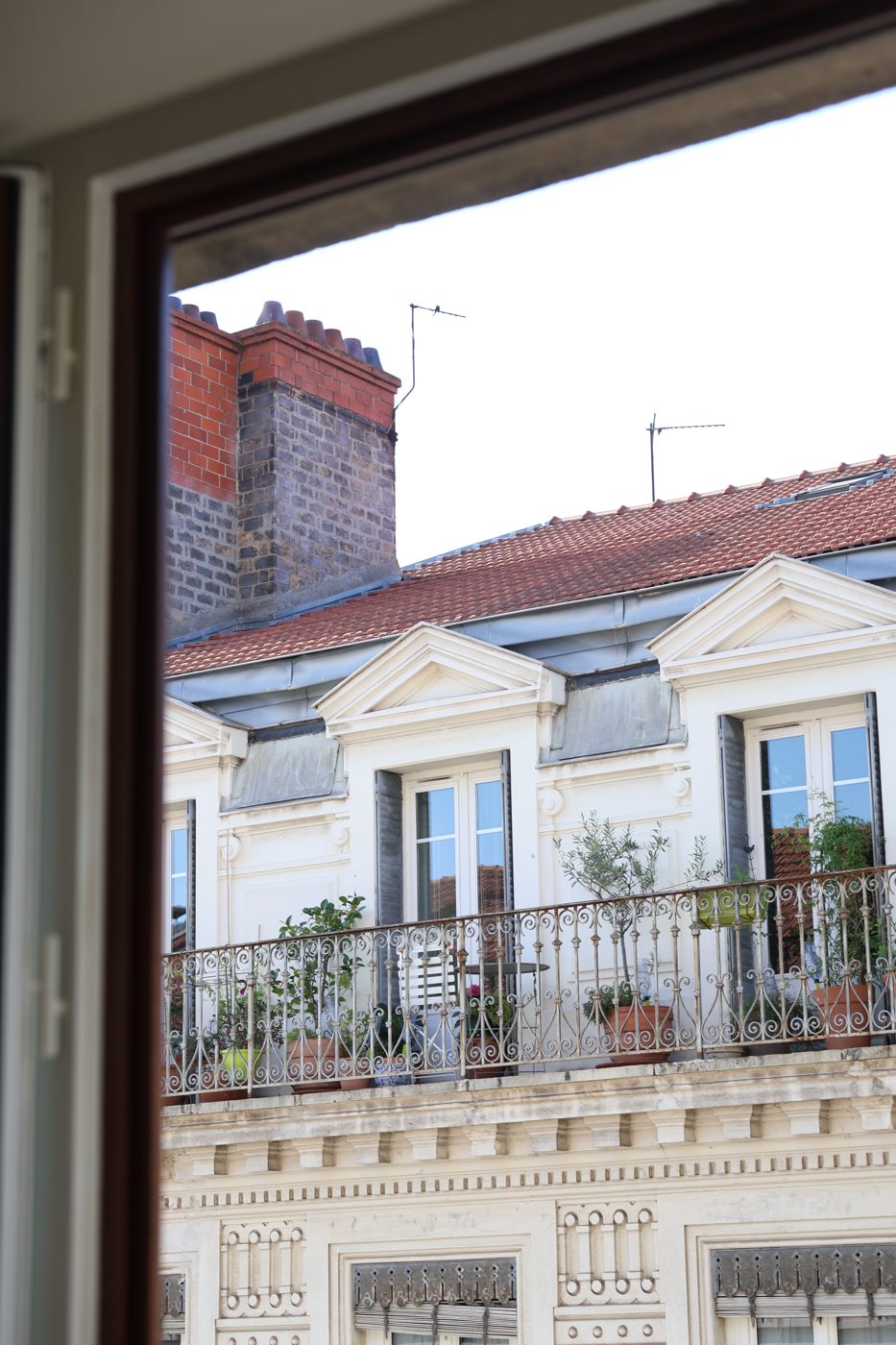 Visite d'un appartement ancien à Lyon, vue sur les façades depuis la fenêtre