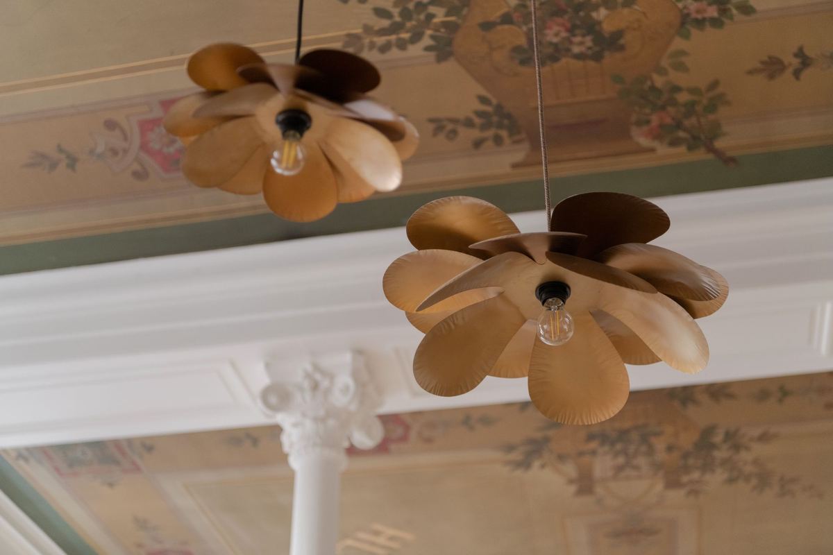 Plafond peint et moulures conservés dans l'appartement Sainte-Catherine, Lyon 1er